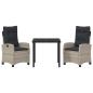 Preview: 3-teiliges Garten-Dining-Set mit Kissen Hellgraues Poly-Rattan