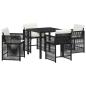 Preview: 5-teiliges Garten Esszimmer Set mit Kissen Schwarz Poly Rattan