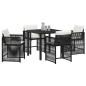 Preview: 5-teiliges Garten Esszimmer Set mit Kissen Schwarz Poly Rattan