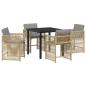 Preview: 5-teiliges Garten-Esszimmer-Set mit Kissen Beige Poly Rattan