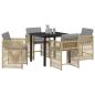 Preview: 5-teiliges Garten-Esszimmer-Set mit Kissen Beige Poly Rattan