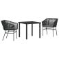 Preview: 3-teiliges Garten-Esstisch-Set mit Kissen Schwarz Poly-Rattan