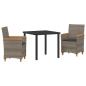 Preview: 3-teiliges Garten-Dining-Set mit Kissen in Grau aus Poly-Rattan