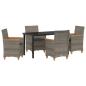 Preview: 5-teiliges Garten-Ess-Set mit Kissen Grau Poly-Rattan