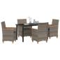 Preview: 5-teiliges Garten-Ess-Set mit Kissen Grau Poly-Rattan