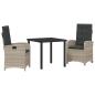 Preview: 3-teiliges Garten-Dining-Set mit Kissen in hellgrauem Poly-Rattan