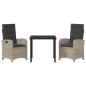 Preview: 3-teiliges Garten-Dining-Set mit Kissen in hellgrauem Poly-Rattan