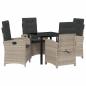 Preview: 5-teiliges Garten-Dining-Set mit Kissen Hellgrau Poly-Rattan