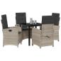 Preview: 5-teiliges Garten-Dining-Set mit Kissen Hellgrau Poly-Rattan