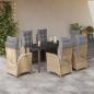 Preview: ARDEBO.de - 7-tlg. Garten-Essgruppe mit Kissen Beige Poly Rattan