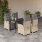 Preview: ARDEBO.de - 5-tlg. Garten-Essgruppe mit Kissen Beigemischung Poly Rattan