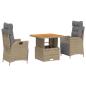 Preview: 3-tlg. Garten-Essgruppe mit Kissen Beige Poly Rattan
