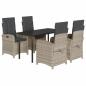 Preview: 5-tlg. Garten-Essgruppe mit Kissen Hellgrau Poly Rattan