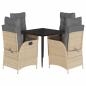 Preview: 5-tlg. Garten-Essgruppe mit Kissen Beige Poly Rattan