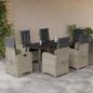 Preview: ARDEBO.de - 7-tlg. Garten-Essgruppe mit Kissen Hellgrau Poly Rattan