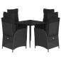 Preview: 5-tlg. Garten-Essgruppe mit Kissen Schwarz Poly Rattan