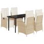 Preview: 5-tlg. Garten-Essgruppe mit Kissen Beige Poly Rattan