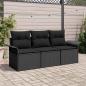 Preview: ARDEBO.de - 3-teiliges Garten-Sofa-Set mit Kissen Schwarz Poly-Rattan