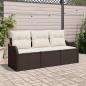 Preview: ARDEBO.de - 3-teiliges Garten Sofa Set mit Kissen Braun Poly Rattan