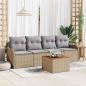 Preview: ARDEBO.de - 5-teiliges Garten Sofa Set mit Kissen Beige Poly Rattan Akazie