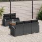 Preview: 6-teiliges Garten Sofa Set mit Kissen Schwarz Poly Rattan Akazie