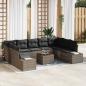 Preview: ARDEBO.de - 10-teiliges Garten Sofaset mit Kissen Grau Poly Rattan Akazie