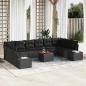 Preview: ARDEBO.de - 11-teiliges Garten Sofa Set mit Kissen Schwarz Poly Rattan Akazie