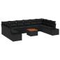 Preview: 11-teiliges Garten Sofa Set mit Kissen Schwarz Poly Rattan Akazie