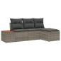 Preview: 4-teiliges Garten Sofa Set mit Kissen Grau Poly Rattan Akazie