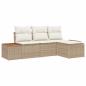 Preview: 4-teiliges Garten Sofa Set mit Kissen Beiger Poly Rattan Akazie