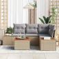 Preview: 5-teiliges Garten-Sofa-Set mit Kissen Beige Poly Rattan Akazie