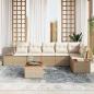 Preview: 7-teiliges Garten Sofa Set mit Kissen Beige Poly Rattan Akazie