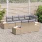 Preview: 7-teiliges Garten Sofa Set mit Kissen Beige Poly Rattan Akazie