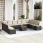Preview: ARDEBO.de - 11-teiliges Gartensofa Set mit Kissen Schwarz Poly-Rattan Akazie