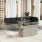 Preview: ARDEBO.de - Gartensofa-set mit Kissen 9 pcs Hellgrau Poly-Rattan