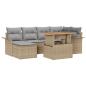 Preview: 7-teilige Garten Essgruppe mit Kissen Beige Poly Rattan Akazie