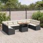 Preview: 11-teiliges Garten Esstischset mit Kissen Schwarz Poly Rattan Akazie