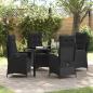 Preview: ARDEBO.de - 5-teiliges Garten-Esszimmer-Set mit Kissen Schwarz Poly Rattan