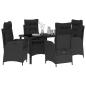 Preview: 5-teiliges Garten-Esszimmer-Set mit Kissen Schwarz Poly Rattan