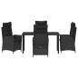 Preview: 5-teiliges Garten-Esszimmer-Set mit Kissen Schwarz Poly Rattan
