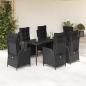 Preview: ARDEBO.de - 7-tlg. Garten-Essgruppe mit Kissen Schwarz Poly Rattan