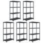 Preview: ARDEBO.de - Lagerregale 5 Stk. Schwarz 60 x 30 x 138 cm Kunststoff