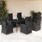 Preview: ARDEBO.de - 7-tlg. Garten-Essgruppe mit Kissen Schwarz Poly Rattan