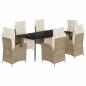 Preview: 7-tlg. Garten-Essgruppe mit Kissen Beige Poly Rattan