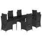 Preview: 7-tlg. Garten-Essgruppe mit Kissen Schwarz Poly Rattan