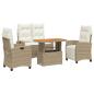 Preview: 4-tlg. Garten-Essgruppe mit Kissen Beige Poly Rattan