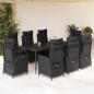 Preview: ARDEBO.de - 9-tlg. Garten-Essgruppe mit Kissen Schwarz Poly Rattan