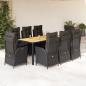 Preview: ARDEBO.de - 9-tlg. Garten-Essgruppe mit Kissen Schwarz Poly Rattan