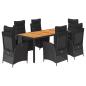 Preview: 7-tlg. Garten-Essgruppe mit Kissen Schwarz Poly Rattan