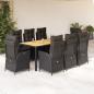 Preview: ARDEBO.de - 9-tlg. Garten-Essgruppe mit Kissen Schwarz Poly Rattan